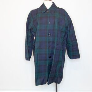 KORS Michael Kors Raincoat MacIntosh Coat Green Blue tartan Plaid ‎ M vintage